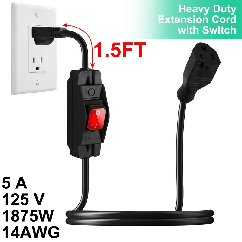 Outdoor Waterproof On/Off Switch Extension Cord, Heavy Duty 125v/250v Black