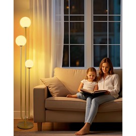 Lightdot LED Floor Lamp Gold Globe Floor Lamps with Shelf Mid Century Modern Standing Lamp for Bedroom Living Room Home Office-Candle Holder Style Soft Eye-Caring