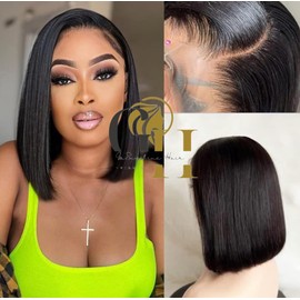 Straight Bob Lace Front Wig, 10 Inch Human Hair, Pre-Plucked Hairline with Baby Hair, Natural Black