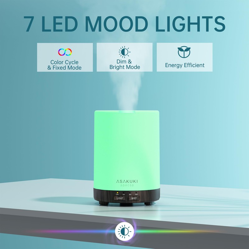 ASAKUKI 300ML Essential Oil Diffuser, Quiet 5-in-1 Premium Humidifier, Home