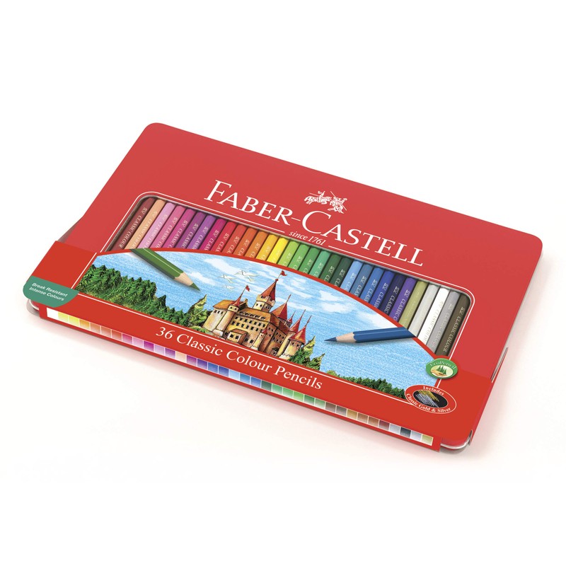 Faber-Castell Classic Colored Pencils Tin Set, 36 Vibrant Colors In