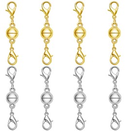 S925 Silver Double Lobster Magnetic Necklace Clasps, Magnetic Necklace Clasps and Closures,Magnetic Jewelry Clasps for Necklaces Extender Bracelet Clasps and Closures (4golden+4silvery)