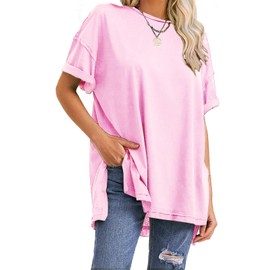 EXLURA Womens Summer Oversized T Shirts 2024 Casual Short Sleeve Loose Maternity Tops Crewneck Tunic Plus Gym Workout Top Light Pink