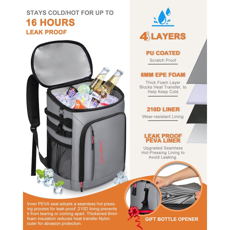 Capolo Cooler Backpack Insulated Waterproof for Women Men, Leak Proof