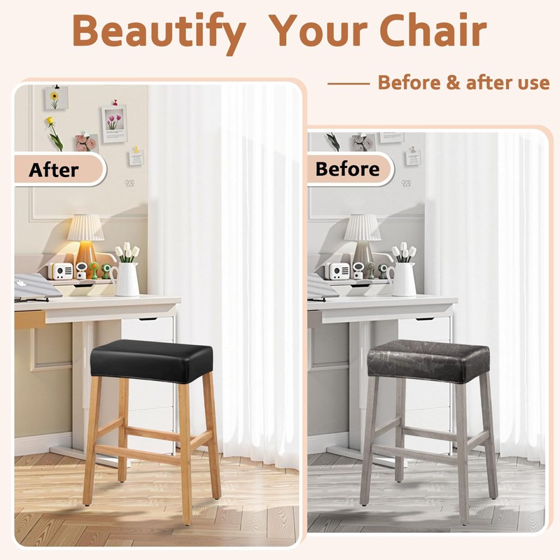 PU Leather Bar Stool Covers Rectangular, 100% Waterproof Stool Covers
