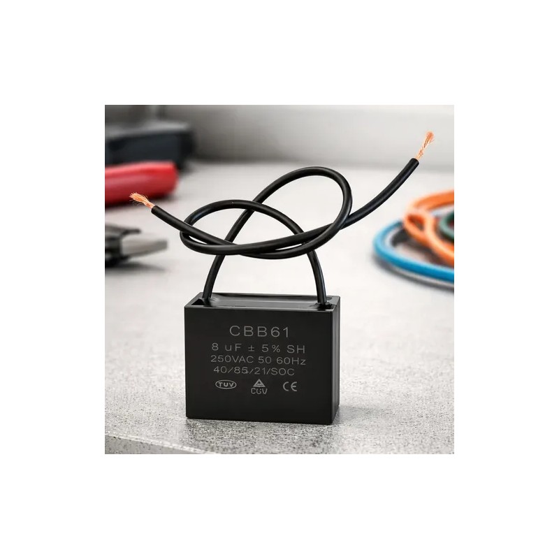 Capacitor Condensador Cuadrado 8mfd 8uf 250v Cable Ventilador