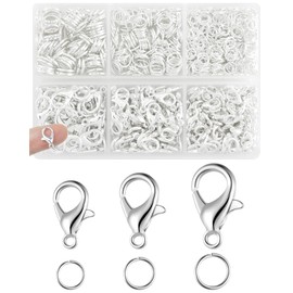 900PCS FIVEIZERO Lobster Claw Clasps and Jump Rings Set - Silver Jewelry Clasps for Necklace, Bracelet, Keychains, and DIY Jewelry Making Supplies