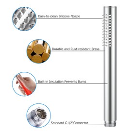 ACEFY Shower Head, Water-Saving, 1 Jet Type, Hand Shower, Solid Brass Brushed with Easy to Clean Rubber Nozzles (Chrome-Plated Shower Head + Hose + Holder)