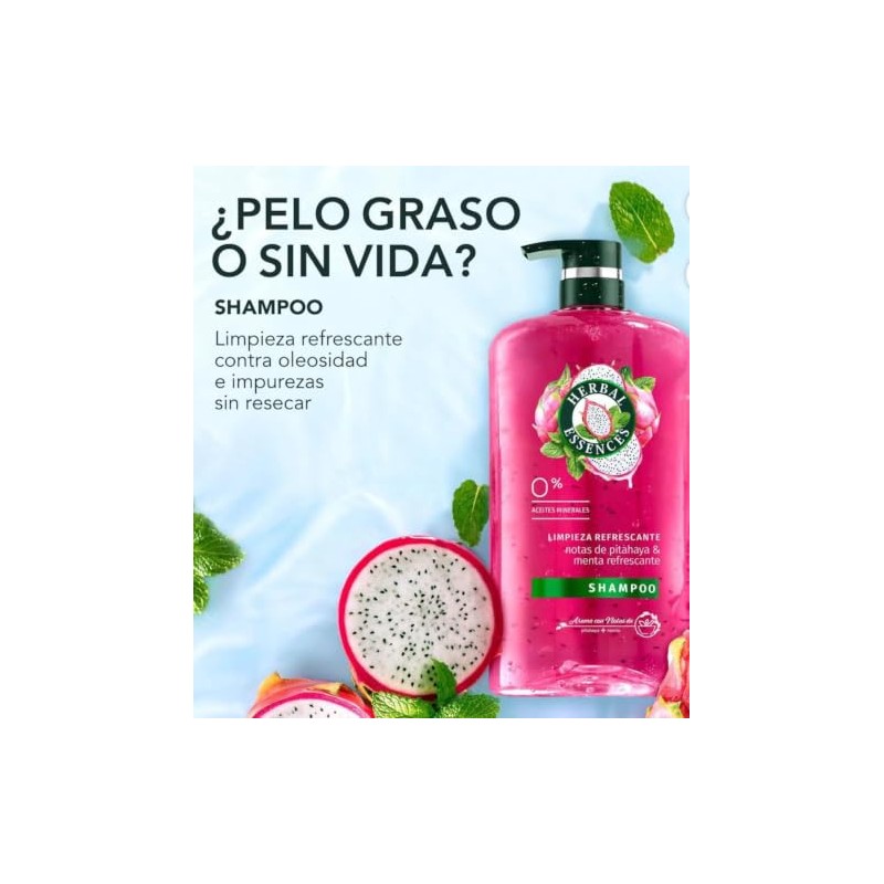 Herbal Essences Shampoo Limpieza Refrescante Pitahaya y Menta, 865 ml