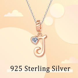 NINGAN Alphabet Series Pendant Charm Rose Gold 925 Sterling Silver Letter Charms Initial A-Z Dangle Beads for European Charm Bracelet, Silver, Cubic Zirconia