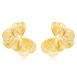 FILMOON Gold Floral Statement Earrings Lightweight Layered Flower Drop Studs Textured Petal Bold Fashion Jewelry for Women