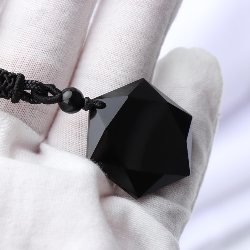 [Qicarkey] Fashion Hexagon Black Blessing Lucky Amulet Obsidian Pendant