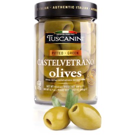 Tuscanini Premium Italian Castelvetrano Green Pitted Olives 10.9oz | Mild & Smooth Flavor | Imported from Italy