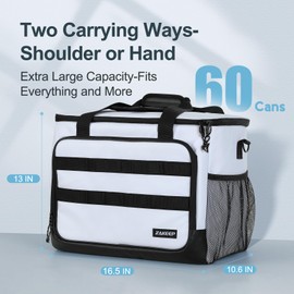 ZAKEEP Soft Cooler Bag, Large Leakproof Beach Cooler, 60 Cans Collapsible Cooler with Adjustable Shoulder Straps, Ice Chest, Portable Insulated Bag Camping Cooler for Travel＆Camping＆Picnic, White