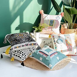 MOCOFO Cushion Cover Sofa Back 17.7 x 17.7 inches (45 x 45 cm) Nordic Cute Hairy Embroidery Zabuton Cover Tassel Cotton Solid Velvet Fabric Luxury Fabric Stylish 17.7 x 17.7 inches (45 x 45 cm) Nordic