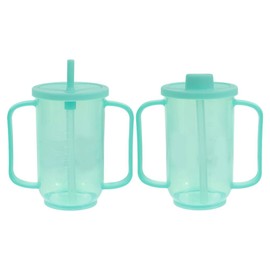 Ipetboom Pack of 2 Sippy Cups for Adults, 2 Handles, Leak-Proof Plastic Drinking Cup for Liquids, with Lid and Straw for Elderly Disabled People
