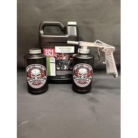 Gallon NH Oil, Standard Undercoating Spray Gun, and 2 Black Quart Bottles