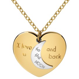 Love You To The Moon and Back Pendant Necklace, Gold and Silver