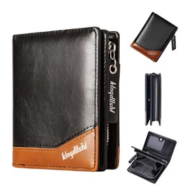 Arklove Men's Long Wallet, Large Capacity, Anti-Skimming, Coin Purse, For Gentlemen, Business, Stylish, Cowhide Leather, Black, PU Leather, Multi-functional Zipper, Short Men's Wallet, Bifold Leather