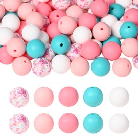 50Pcs Silicone Beads for Keychain Making 15mm Mixed Color Round Beads for Pens Silicone Focal Bead in Bulk for Bracelets DIY Crafts Supplies Beadable Pens Jewelry Making Party Favors