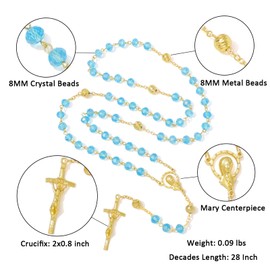 KOMI Blue Crystal Rosary Beads Catholic for Women Handmade 8MM Crystal Rosary Gold Plated Y Necklace Rosarios Catolicos Para Hombre…