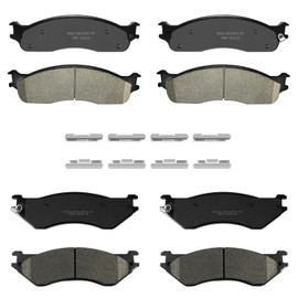 YxpBrake Ceramic Brake Pads Front and Rear Fit for Dodge Ram 1500 2003-2008 Replacement Parts with Hardware Kits