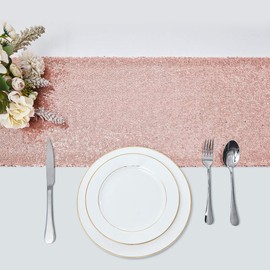 6 Packs 12 x 72 inches Rose Gold Sequin Table Runner, Glitter Runner for Birthday Party Supplies Decorations Wedding Bachelorette Holiday Celebration Bridal Shower Baby Shower