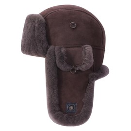 Harssidanzar Men Women Aviator Hats Genuine Sheepskin Shearling Leather Winter Warm Trapper Unisex Hats CU603CA, Brown, Size Small