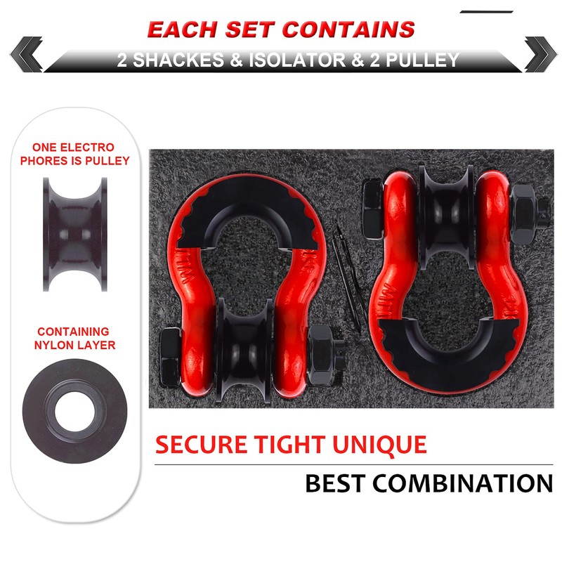 AMBULL Upgraded Snatch Block, 3/4" D Ring Shackle (2 Pack)