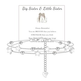 QianSiLi Sister Gifts from Sister Sterling Silver Charm Bracelets for Women Teen Dainty Star Silver Link Chain Beaded Bracelet Sister Birthday Christmas Valentine's Day Gifts for Women Sister
