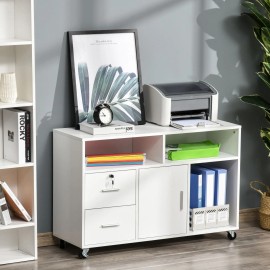 White Home Office Mobile Cabinet Organizer Printer Stand with Caster Wheels 2 Locking Brakes Drawercolor: White Color