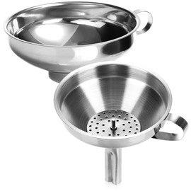 com-four® 2-Piece Funnel Set Made of 304 Stainless Steel - Filling Funnel with Strainer for Preserving Jars - Jam Funnel with Filling Nozzle (02 Pieces - Stainless Steel Mix)