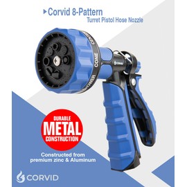 5-Pack Corvid 8-Pattern Turret Pistol Hose Nozzle - Adjustable Water Flow, Durable Zinc and Aluminum Construction, Comfortable Grip