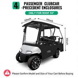 LUPPLE 4 Passenger Golf Cart Enclosure for Club Car Precedent – Short Roof 59" Rain Cover, 2+2 Seater Winter Weather Protection with 600D Waterproof Oxford & 4-Sided Clear PVC Zippered Doors (Black)