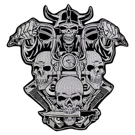 Suma Shop Large Embroidered Skull Biker Viking Skull Patch Jacket T-Shirt Iron on Patch