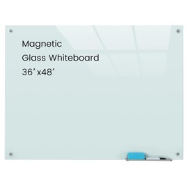 Gooderboard Glass Magnetic White Board - 48 x36 Inches Frameless Dry Erase Whiteboard for Wall, Writing Board for Meeting, Wall Mounted Glass Board for Office and Schools