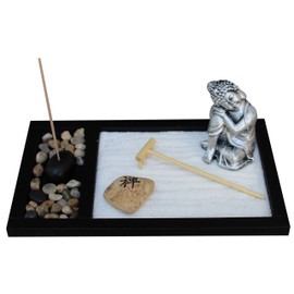 Royal Brands Zen Garden Deluxe Desk Meditation Garden - Buddha Statue, Rake-Sand-Rocks & Incense Holder with Incense - Peace & Tranquility