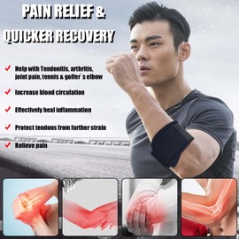 Kecartu 2 Pack Elbow Brace for Tendonitis and Tennis Elbow, Forearm Brace Support Band with Compression Pad and Elbow Strap Wrap for Golfers, Tennis Elbow, Bursitis Elbow Brace for Women Men, Black