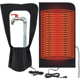 Glooglitter Electric Heated Outdoor Faucet Cover for Winter Freeze Protection 35"x15" Heating Hose Bib Covers for Winter, Water Pipe Heater for Garden Lawn Faucet Insulated Spigot Protector, Black