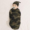 Brown Green Camouflage Swaddle Blanket with Beanie Hat Set Newborn