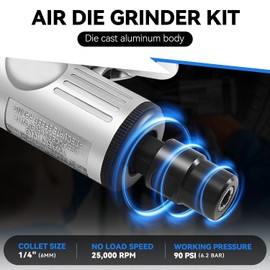 [16 Pcs] Universal Mini Air Die Grinder Tools Kit 25000 RPM Straight Pneumatic Rear Exhaust Polisher with Grinding Heads Spanner Accessories