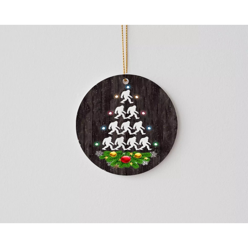 Twisted R Design Bigfoot Christmas Tree Round Ceramic Christmas Ornament