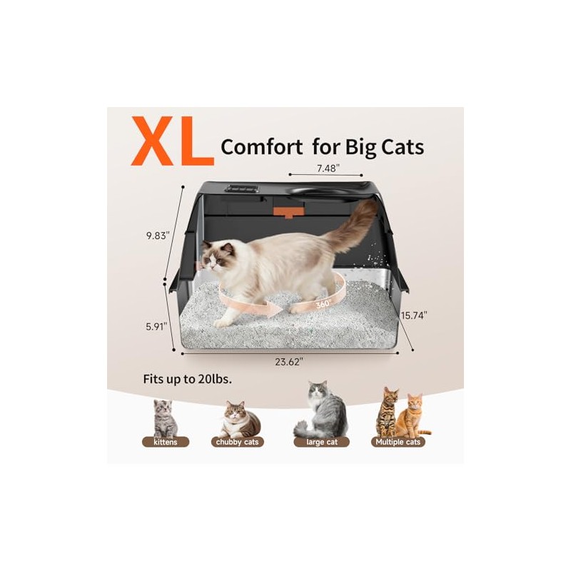 Extra Large Stainless Steel Litter Box with Lid, High Sided