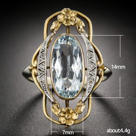 Vsoruln Hollow Out Vintage 925 Sterling Silver Emerald Ring Golden Flower Antique Rings Oval CZ Gold Plated Engagement Rings, Suitable Cocktail Anniversary Cubic Zirconia Ring for Women (10)