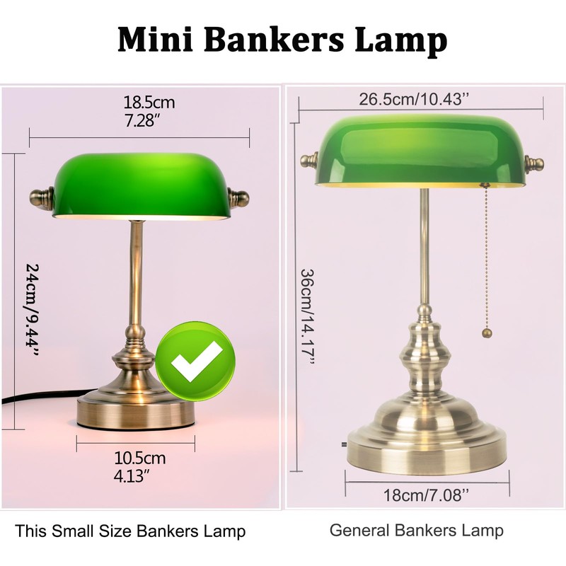 Mini Glass Bankers Lamp, Desk Lamp, Classic Retro Bronze Finish