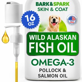 BARK&SPARK Fish Oil for Dogs - Natural Omega-3-Skin & Coat Support -Liquid Food Supplement for Pets-EPA+DHA, Immune&Heart Health - 16 (fl oz) Fish & Krill