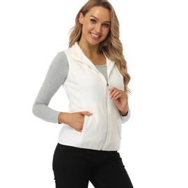 Fuinloth Women's Fleece Vest, Polar Soft Sleeveless Classic Fit with Zip up Pockets Ivory Large