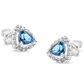 925 Sterling Silver Trillion Cut Swiss Blue Topaz Stud Earrings – 1.20 Cttw (5mm), Natural Gemstone Birthstone Jewelry for Women