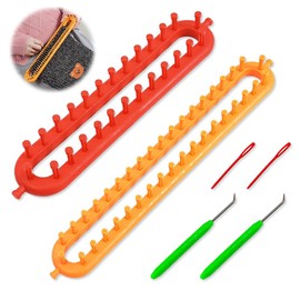 Casenly Knitting Machine, 2 Pieces Loom Knitting Frame with 2 Knits and 2 Crochet Hooks, Loom Knitting Set, Long Knitting Loom, Knitting Frame, Suitable for Hand Knitted Scarves for Adults and