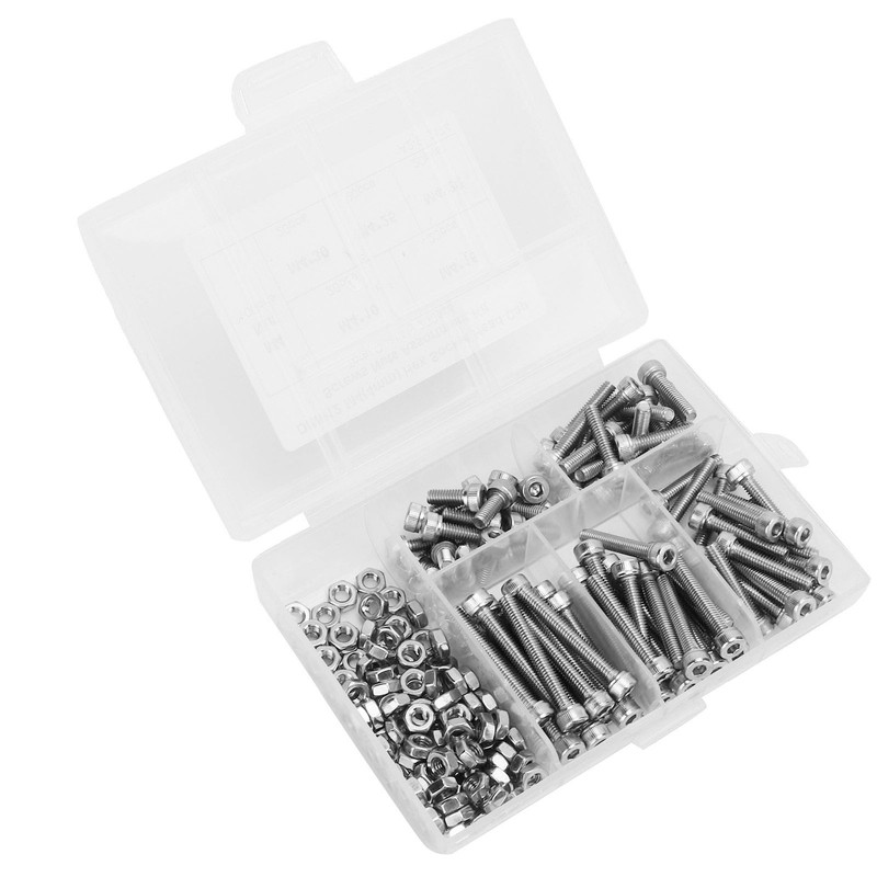 200Pcs Hex Socket Head Cap Screws Nuts Assortment Kit M4